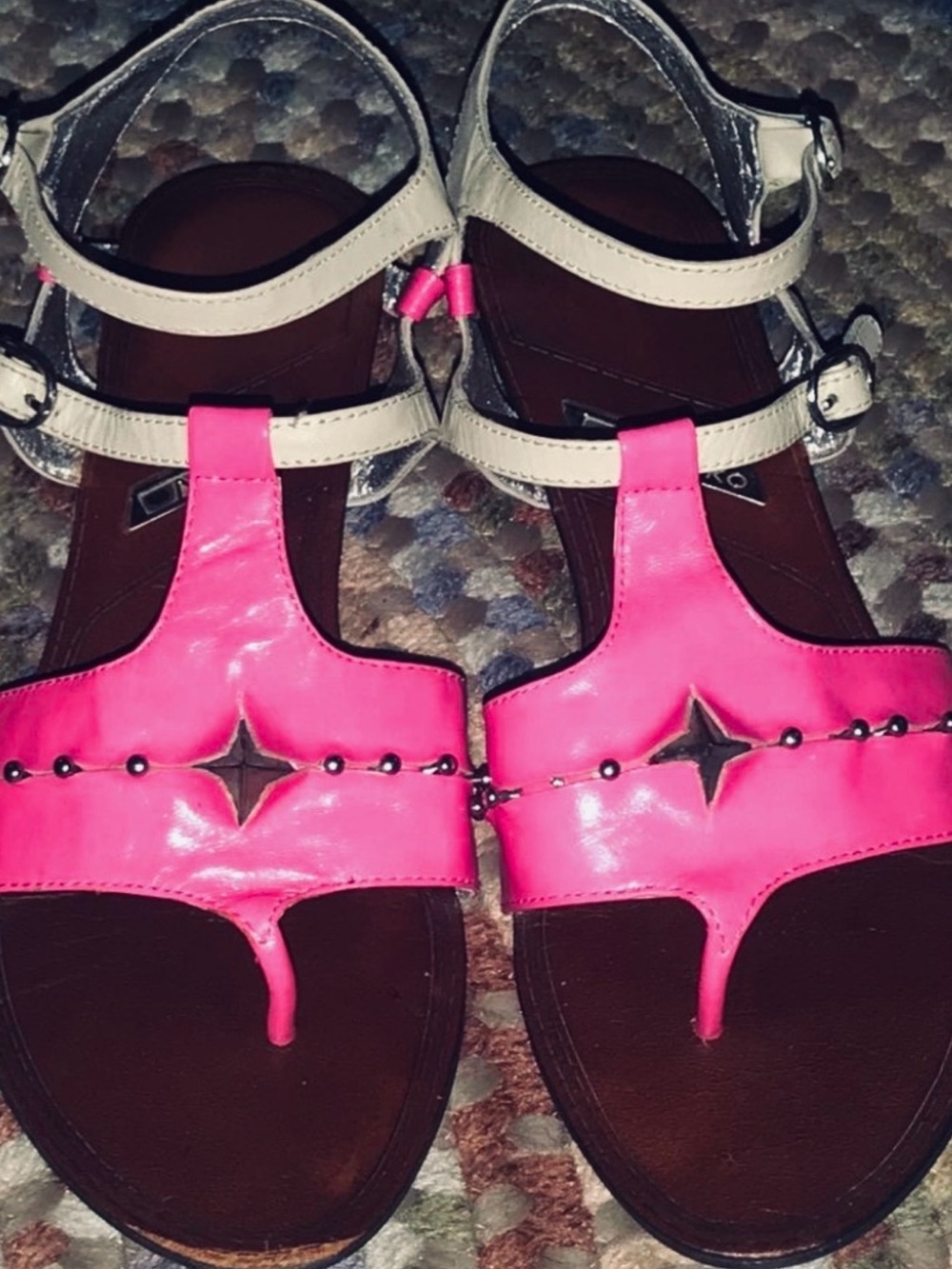 Matiko Pink and Beige T-Strap Sandals